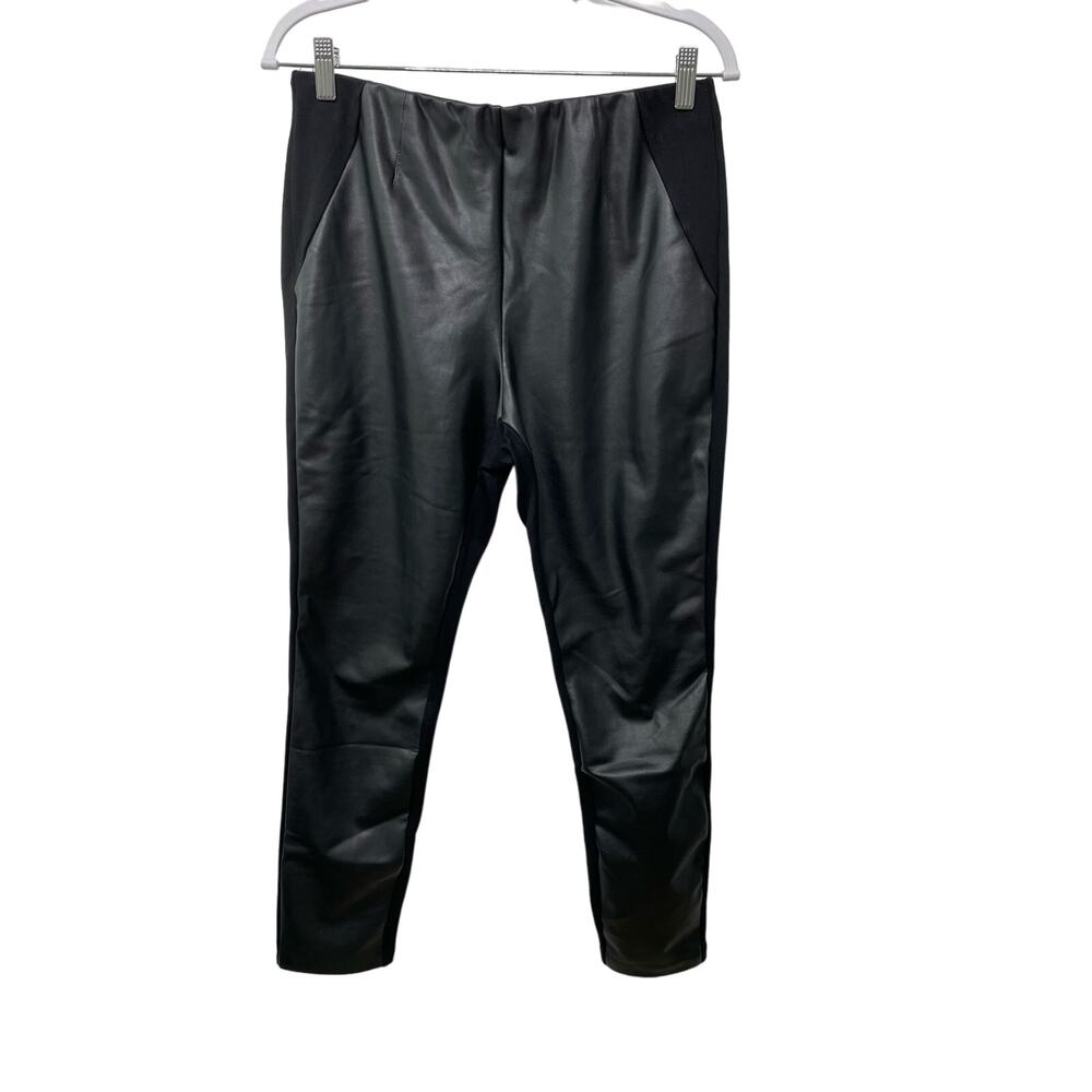 Ellen Tracy Faux Leather High Rise Skinny Ankle Pants Pull On Black Women Medium